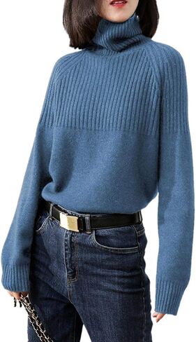 Sweaters Womens Loose Jumpers Merino Wool Knit Split Thick Turtleneck Pullover Long Sleeve Winter Tops in Saudi Arabia