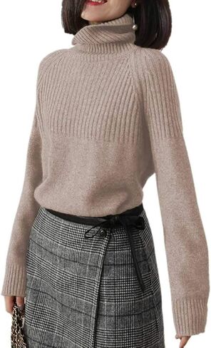 Sweaters Womens Loose Jumpers Merino Wool Knit Split Thick Turtleneck Pullover Long Sleeve Winter Tops in Saudi Arabia