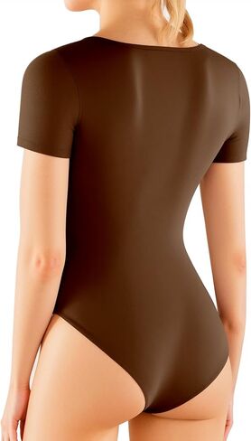 MANGOPOP Women's Square Neck Bodysuit Short Sleeve Shirt Tops in Saudi Arabia