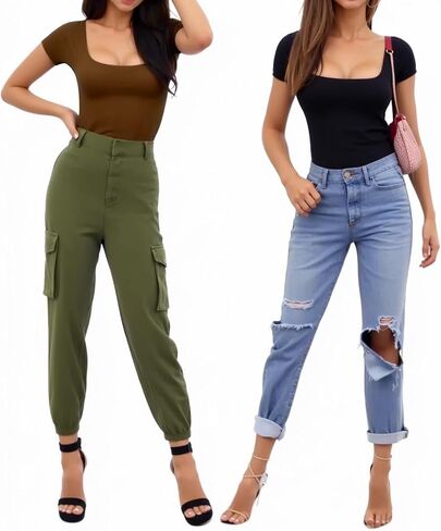 MANGOPOP Women's Square Neck Bodysuit Short Sleeve Shirt Tops in Saudi Arabia