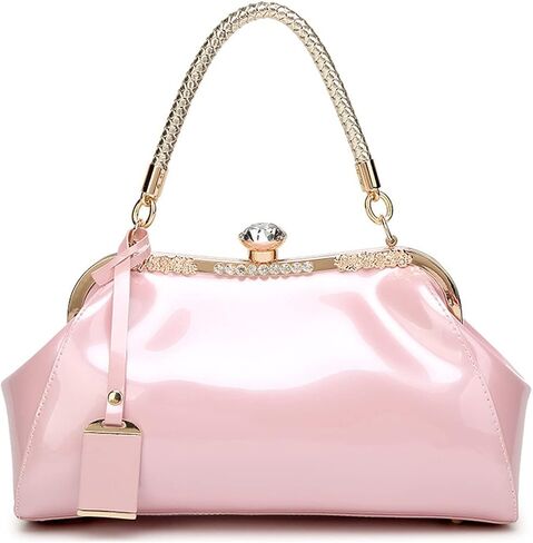 Glossy Patent Leather Handbag for Women Top Handle Tote Bag Evening Shoulder Bag Wedding Satchel Retro Purse in Saudi Arabia