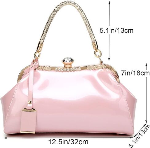 Glossy Patent Leather Handbag for Women Top Handle Tote Bag Evening Shoulder Bag Wedding Satchel Retro Purse in Saudi Arabia