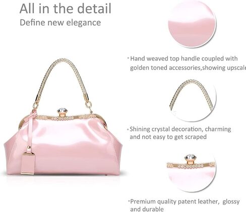 Glossy Patent Leather Handbag for Women Top Handle Tote Bag Evening Shoulder Bag Wedding Satchel Retro Purse in Saudi Arabia