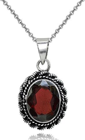 Sterling Silver Simulated Gemstone Oval Bali Inspired Twist Rope Pendant Necklace in Saudi Arabia
