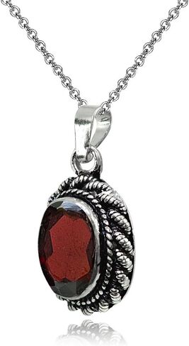 Sterling Silver Simulated Gemstone Oval Bali Inspired Twist Rope Pendant Necklace in Saudi Arabia