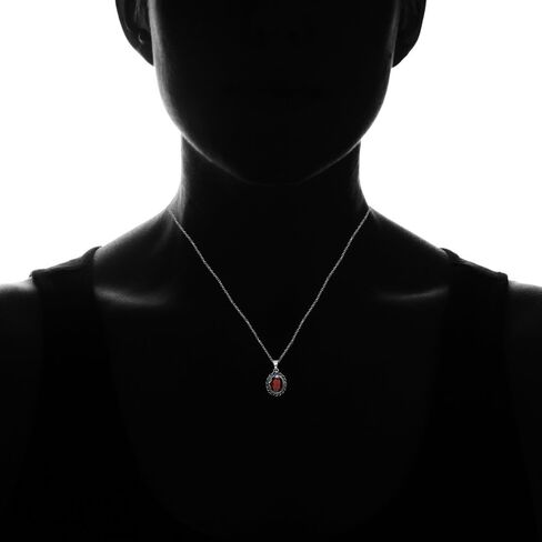 Sterling Silver Simulated Gemstone Oval Bali Inspired Twist Rope Pendant Necklace in Saudi Arabia