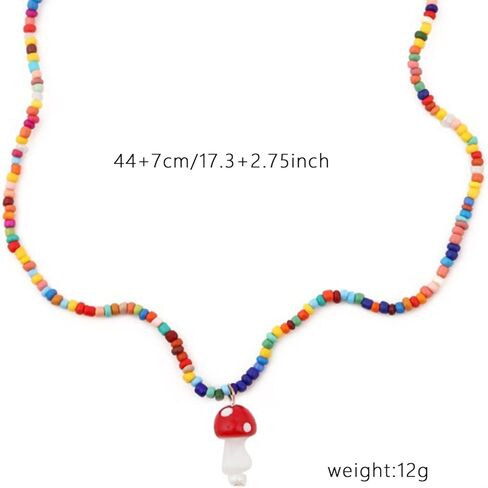 الملونة مطرز الفطر شكل قلادة قلادة الخرز البذور اليدوية الحلو الفطر الطازج Y قلادة الإبداعية بوهيميا مجوهرات العطلة للنساء الفتيات المراهقات in Kuwait