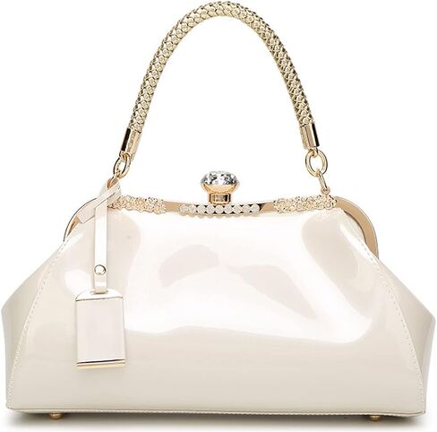 Glossy Patent Leather Handbag for Women Top Handle Tote Bag Evening Shoulder Bag Wedding Satchel Retro Purse in Saudi Arabia