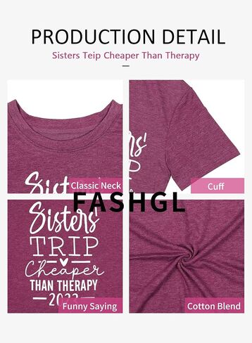 Sisters Trip Cheaper Than Therapy 2023 T Shirt Women Funny Travel Tee Shirt Casual Vacation Short Sleeve Tee Tops in Kuwait