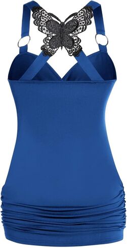 DRESSFO المرأة تانك القمم القوطية الخامس الرقبة بلا أكمام الصيف عادية بلايز تي شيرت بلوزة مثير in Kuwait