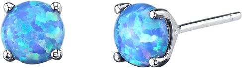 Peora 14K White Gold Created Blue Fire Opal Stud Earrings for Women, Hypoallergenic Solitaire Round Shape 1 Carat total, October Birthstone, Friction Back in Saudi Arabia