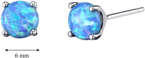 Peora 14K White Gold Created Blue Fire Opal Stud Earrings for Women, Hypoallergenic Solitaire Round Shape 1 Carat total, October Birthstone, Friction Back in Saudi Arabia