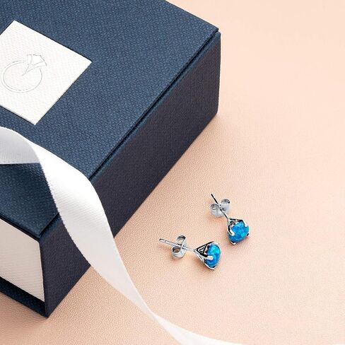 Peora 14K White Gold Created Blue Fire Opal Stud Earrings for Women, Hypoallergenic Solitaire Round Shape 1 Carat total, October Birthstone, Friction Back in Saudi Arabia