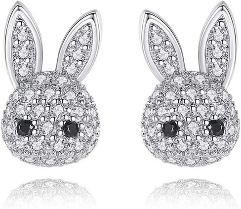 CLASSYZINT Cute Easter Bunny Earrings for Women Tiny CZ Rabbits Stud Earrings Shiny Cubic Zirconia Small Animal Easter Stud Earrings Jewelry Gifts in Saudi Arabia
