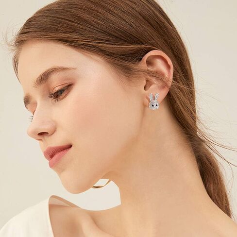 CLASSYZINT Cute Easter Bunny Earrings for Women Tiny CZ Rabbits Stud Earrings Shiny Cubic Zirconia Small Animal Easter Stud Earrings Jewelry Gifts in Saudi Arabia