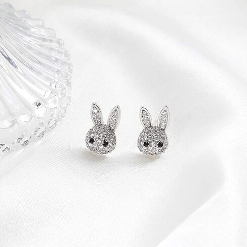 CLASSYZINT Cute Easter Bunny Earrings for Women Tiny CZ Rabbits Stud Earrings Shiny Cubic Zirconia Small Animal Easter Stud Earrings Jewelry Gifts in Saudi Arabia