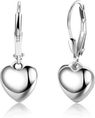 925 Sterling Silver Heart Dangle Earrings for Women Girls Silver Dangle Leverback Earrings Hypoallergenic Love Heart Dangle Drop Earrings for Jewelry Gifts in Saudi Arabia