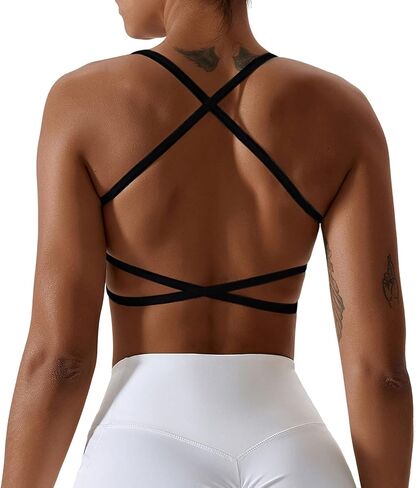 Workout Sports Bras for Women Padded Backless Low Impact Fitness Yoga Bra Criss-Cross Strappy Cropped Tank Top in Saudi Arabia