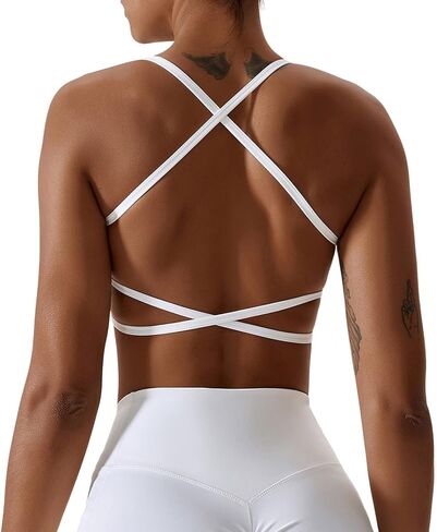 Workout Sports Bras for Women Padded Backless Low Impact Fitness Yoga Bra Criss-Cross Strappy Cropped Tank Top in Saudi Arabia