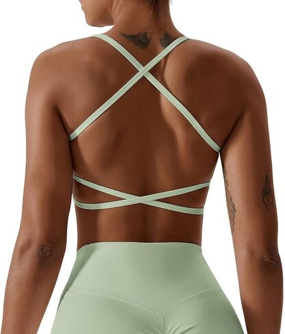 Workout Sports Bras for Women Padded Backless Low Impact Fitness Yoga Bra Criss-Cross Strappy Cropped Tank Top in Saudi Arabia