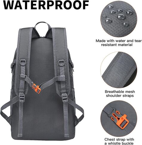 MIYCOO Lightweight Packable Backpack for Travel, 45L Hiking Backpack, Daypack for Men and Women, Waterproof Foldable Backpack Large Hiking Bag Grey in Saudi Arabia