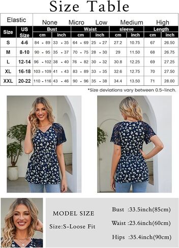 Women's Peplum Tops V Neck Lace Short Sleeve Blouse Pleated Empire Waist Tops Teacher Outfits in Saudi Arabia