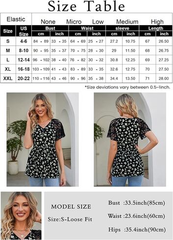 Women's Peplum Tops V Neck Lace Short Sleeve Blouse Pleated Empire Waist Tops Teacher Outfits in Saudi Arabia