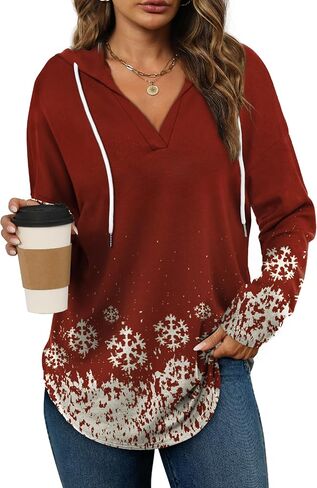 Bofell Sweatshirt for Women Casual Tunic Sweaters Fall Tops 2023 Plus Size Christmas Shirts Loose Fit Snowflake Red 2XL in Saudi Arabia