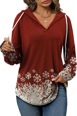 Bofell Sweatshirt for Women Casual Tunic Sweaters Fall Tops 2023 Plus Size Christmas Shirts Loose Fit Snowflake Red 2XL in Saudi Arabia