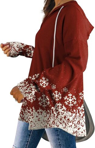 Bofell Sweatshirt for Women Casual Tunic Sweaters Fall Tops 2023 Plus Size Christmas Shirts Loose Fit Snowflake Red 2XL in Saudi Arabia