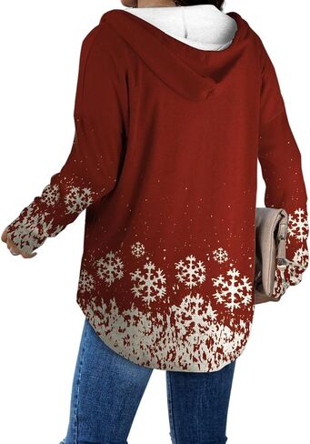 Bofell Sweatshirt for Women Casual Tunic Sweaters Fall Tops 2023 Plus Size Christmas Shirts Loose Fit Snowflake Red 2XL in Saudi Arabia
