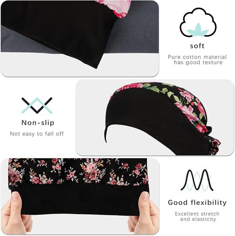 ايفر فيري قبعة نوم قطنية للنساء بطبعة زهور للعلاج الكيميائي، قبعة توربان قبعة لف الشعر, عبوة من 3 ألوان - c1, One Size in Kuwait