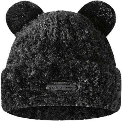 Y2K Beanie Hat for Women Furry Beanie Hats Slouchy Faux Fur Bear Ear Beanie Winter Hat Warm Soft Trendy Beanies Cap in Kuwait