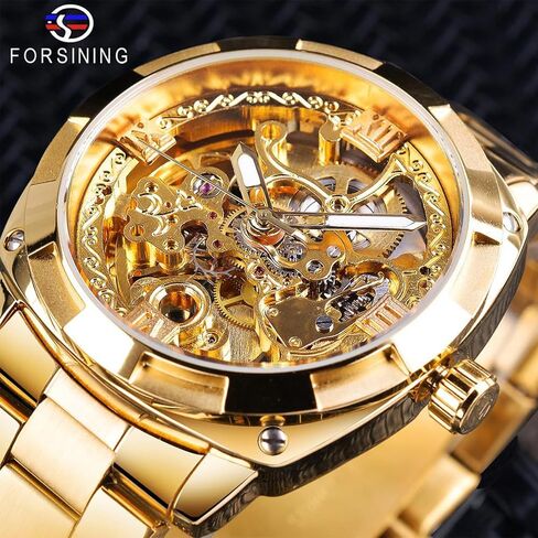 FORSINING Men's Luxury Skeleton Watch, Carving Hollow 41mm Big Dial with Square Bezel Wristwatch, Self-Wind Automatic Mechanical Men Watches in Saudi Arabia