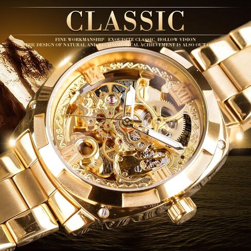 FORSINING Men's Luxury Skeleton Watch, Carving Hollow 41mm Big Dial with Square Bezel Wristwatch, Self-Wind Automatic Mechanical Men Watches in Saudi Arabia
