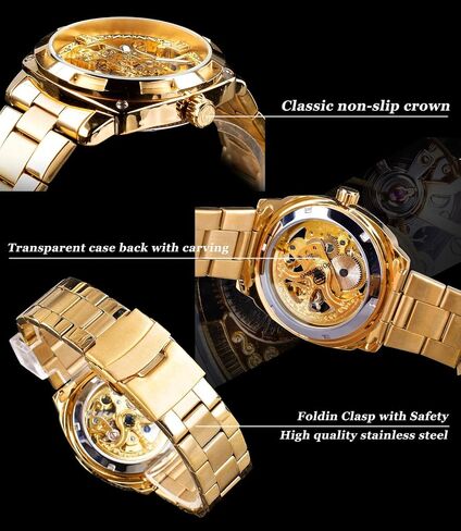 FORSINING Men's Luxury Skeleton Watch, Carving Hollow 41mm Big Dial with Square Bezel Wristwatch, Self-Wind Automatic Mechanical Men Watches in Saudi Arabia