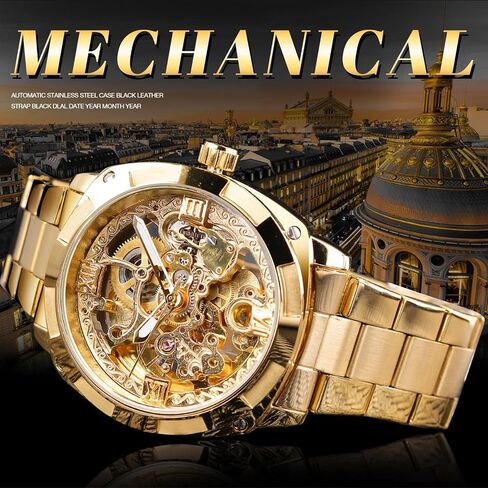 FORSINING Men's Luxury Skeleton Watch, Carving Hollow 41mm Big Dial with Square Bezel Wristwatch, Self-Wind Automatic Mechanical Men Watches in Saudi Arabia