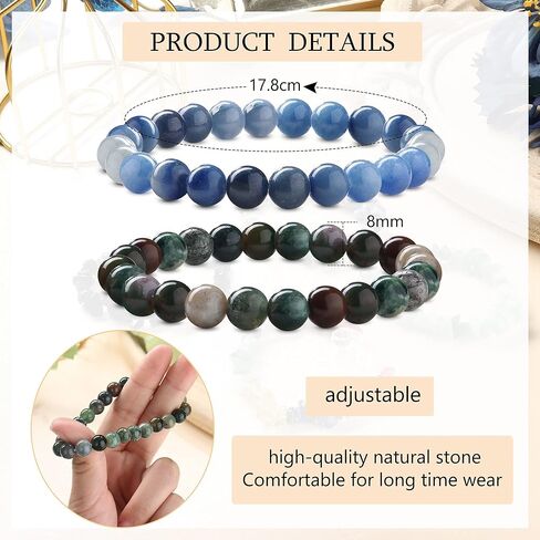 FINREZIO 10PCS Natural Gemstone Bead Bracelets for Men Women Semi-precious Beaded Bracelets Chakra Crystal Healing Bracelets Irregular Chips Beads Bracelet Stretch Relief Reiki Bracelet in Kuwait