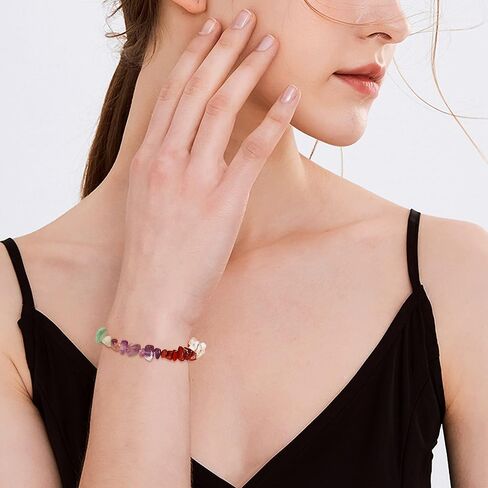 FINREZIO 10PCS Natural Gemstone Bead Bracelets for Men Women Semi-precious Beaded Bracelets Chakra Crystal Healing Bracelets Irregular Chips Beads Bracelet Stretch Relief Reiki Bracelet in Kuwait