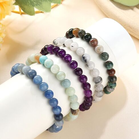 FINREZIO 10PCS Natural Gemstone Bead Bracelets for Men Women Semi-precious Beaded Bracelets Chakra Crystal Healing Bracelets Irregular Chips Beads Bracelet Stretch Relief Reiki Bracelet in Kuwait