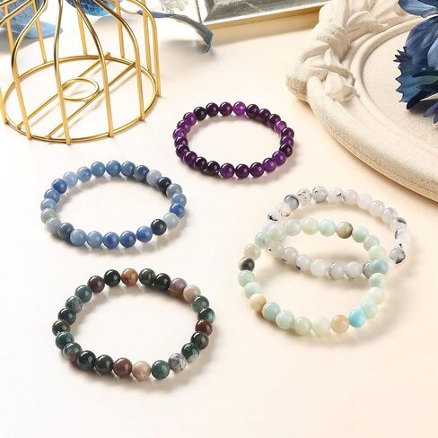 FINREZIO 10PCS Natural Gemstone Bead Bracelets for Men Women Semi-precious Beaded Bracelets Chakra Crystal Healing Bracelets Irregular Chips Beads Bracelet Stretch Relief Reiki Bracelet in Kuwait
