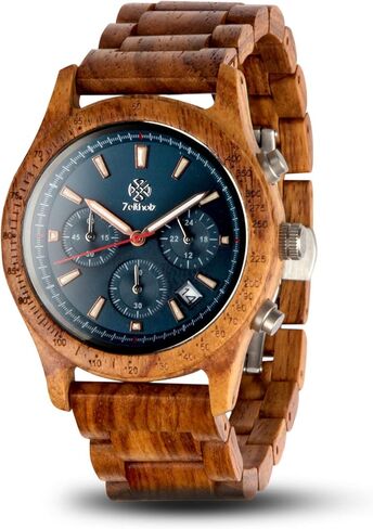 Zeitholz Wood Watches for Men, Wooden Watch, Gifts, Chronograph Watch, Analog, Calendar. New Bergen 42mm, 100% Natural Wood with Japanese Quartz Movement. in Saudi Arabia