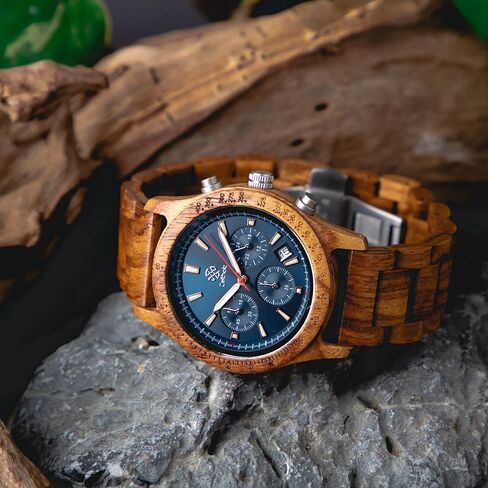 Zeitholz Wood Watches for Men, Wooden Watch, Gifts, Chronograph Watch, Analog, Calendar. New Bergen 42mm, 100% Natural Wood with Japanese Quartz Movement. in Saudi Arabia