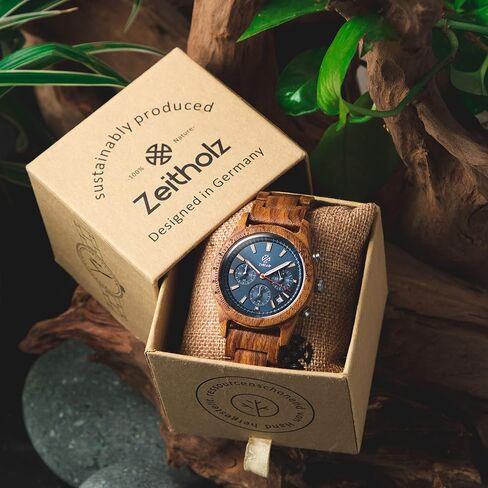 Zeitholz Wood Watches for Men, Wooden Watch, Gifts, Chronograph Watch, Analog, Calendar. New Bergen 42mm, 100% Natural Wood with Japanese Quartz Movement. in Saudi Arabia