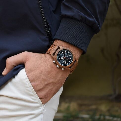 Zeitholz Wood Watches for Men, Wooden Watch, Gifts, Chronograph Watch, Analog, Calendar. New Bergen 42mm, 100% Natural Wood with Japanese Quartz Movement. in Saudi Arabia