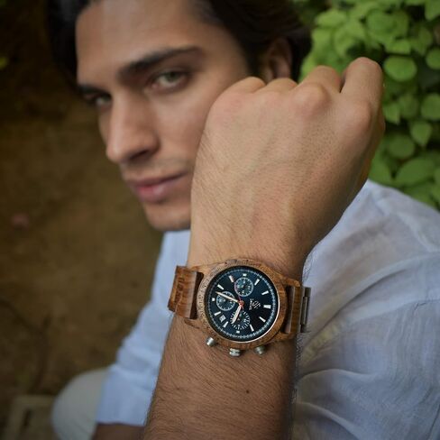 Zeitholz Wood Watches for Men, Wooden Watch, Gifts, Chronograph Watch, Analog, Calendar. New Bergen 42mm, 100% Natural Wood with Japanese Quartz Movement. in Saudi Arabia