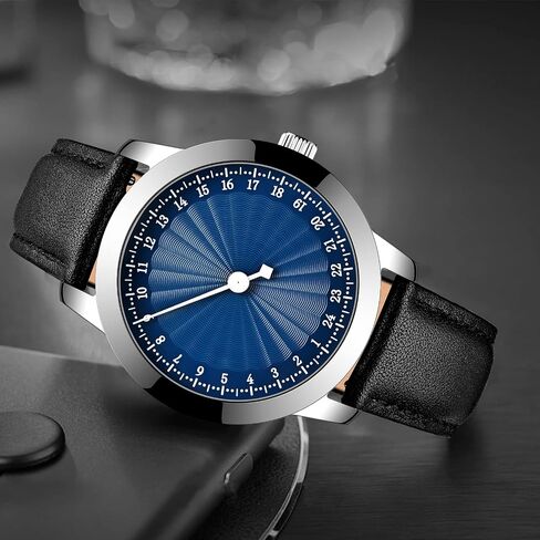 BOFAN 24 Hour Business Watch for Men Swiss Quartz Movement Waterproof Wrist Watch with Soft and Comfortable Black Genuine Strap. in Kuwait