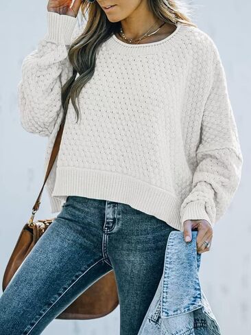 TIKSAWON Women's Crew Neck Cropped Sweaters Batwing Long Sleeve Knit Pullover Loose Oversized Chunky Jumper Tops in Saudi Arabia