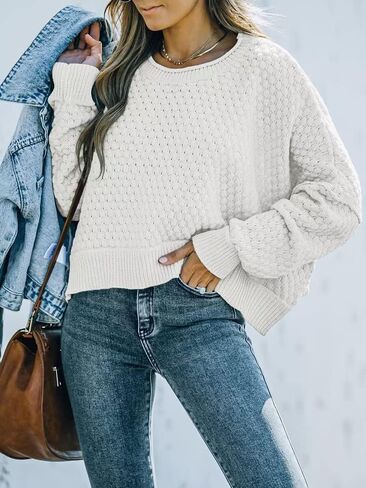TIKSAWON Women's Crew Neck Cropped Sweaters Batwing Long Sleeve Knit Pullover Loose Oversized Chunky Jumper Tops in Saudi Arabia