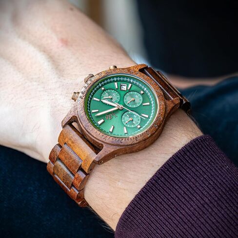 Zeitholz Wood Watches for Men, Wooden Watch, Gifts, Chronograph Watch, Analog, Calendar. New Bergen 42mm, 100% Natural Wood with Japanese Quartz Movement. in Saudi Arabia